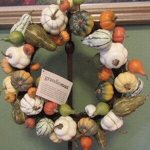 Grandin Road Pumpkin & Gourd Wreath 23" FALL Halloween Thanksgiving Decorations